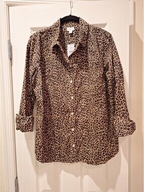 JCrew Factory - Animal Leopard Print Cotton Long Sleeve Blouse - Large NWT